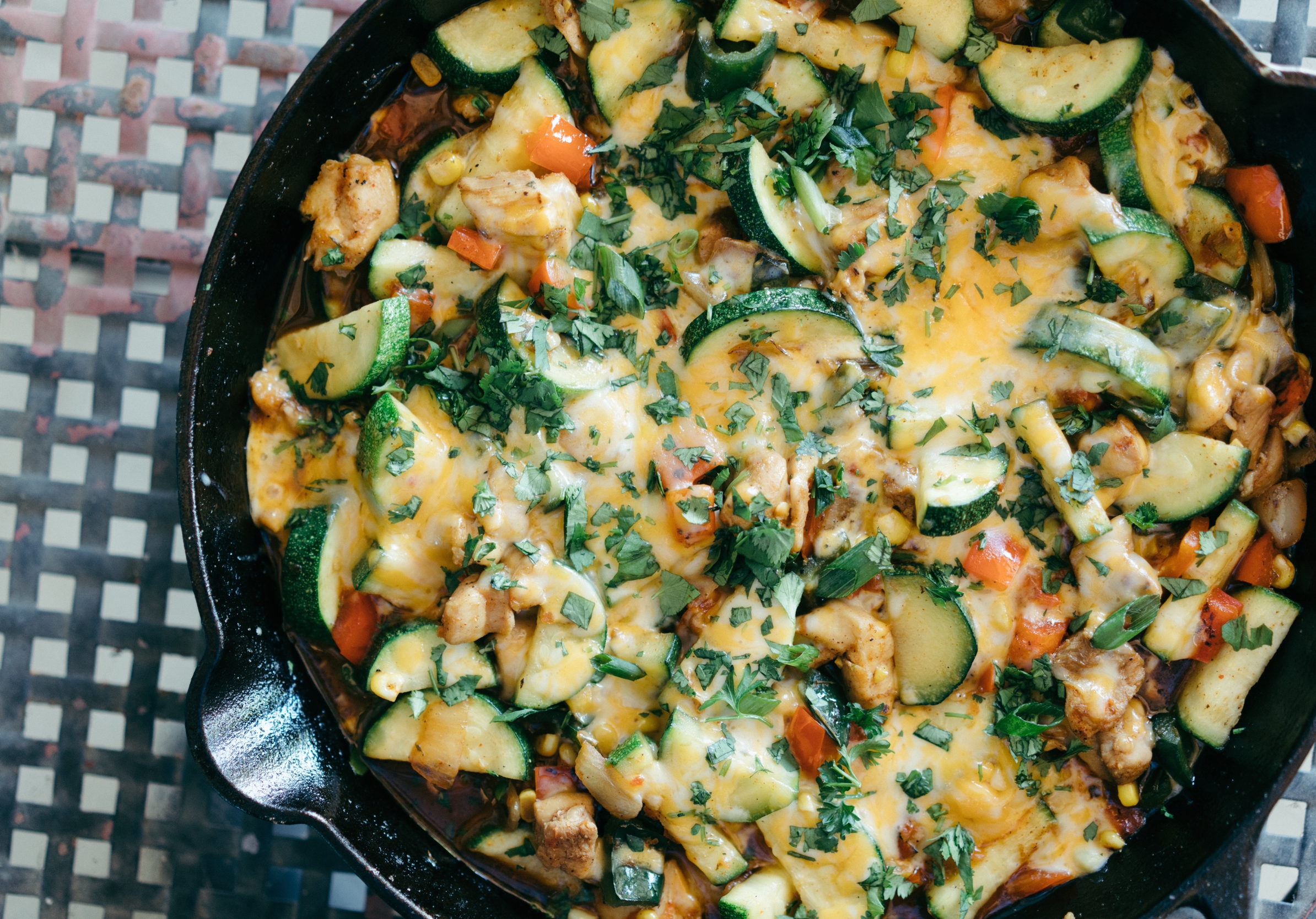 One Pan Cheesy Chicken Zucchini Skillet