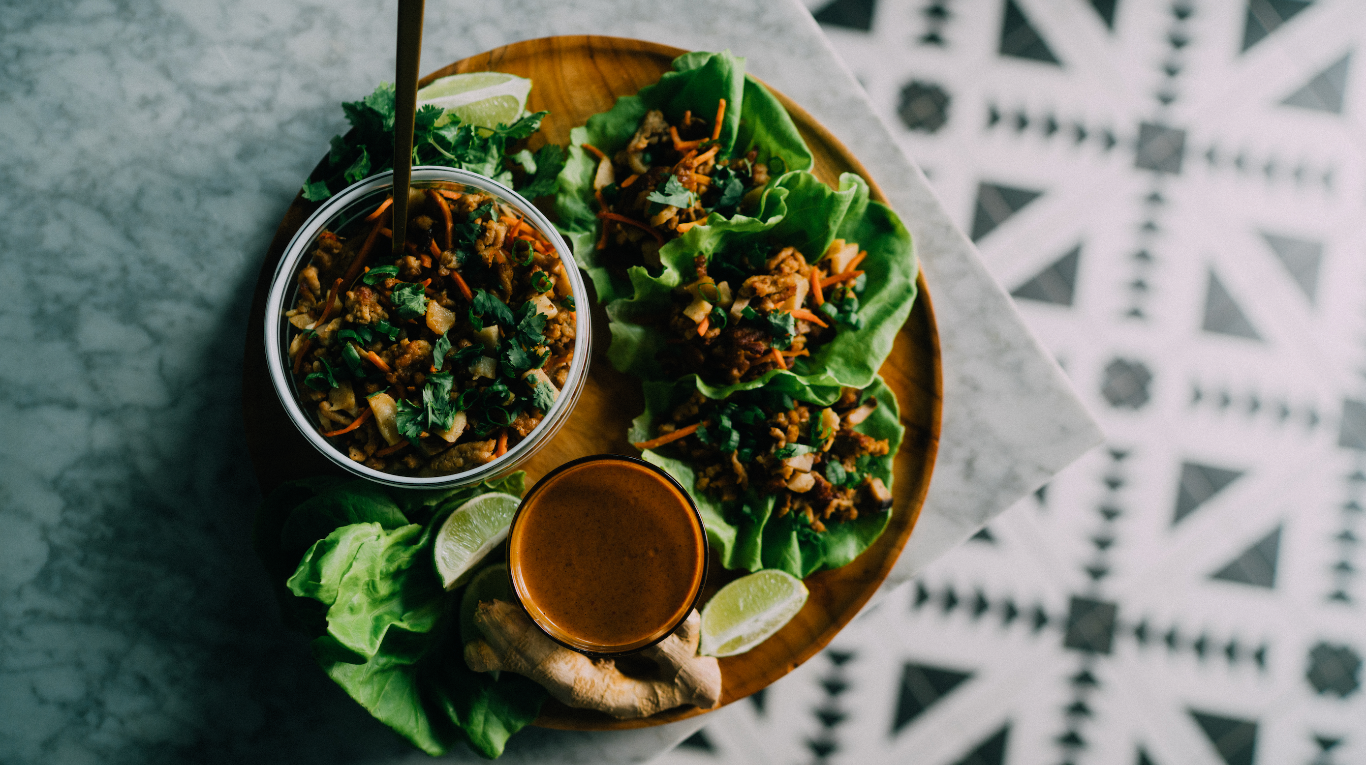 Pork Lettuce Wraps w/ Almond Butter Sauce