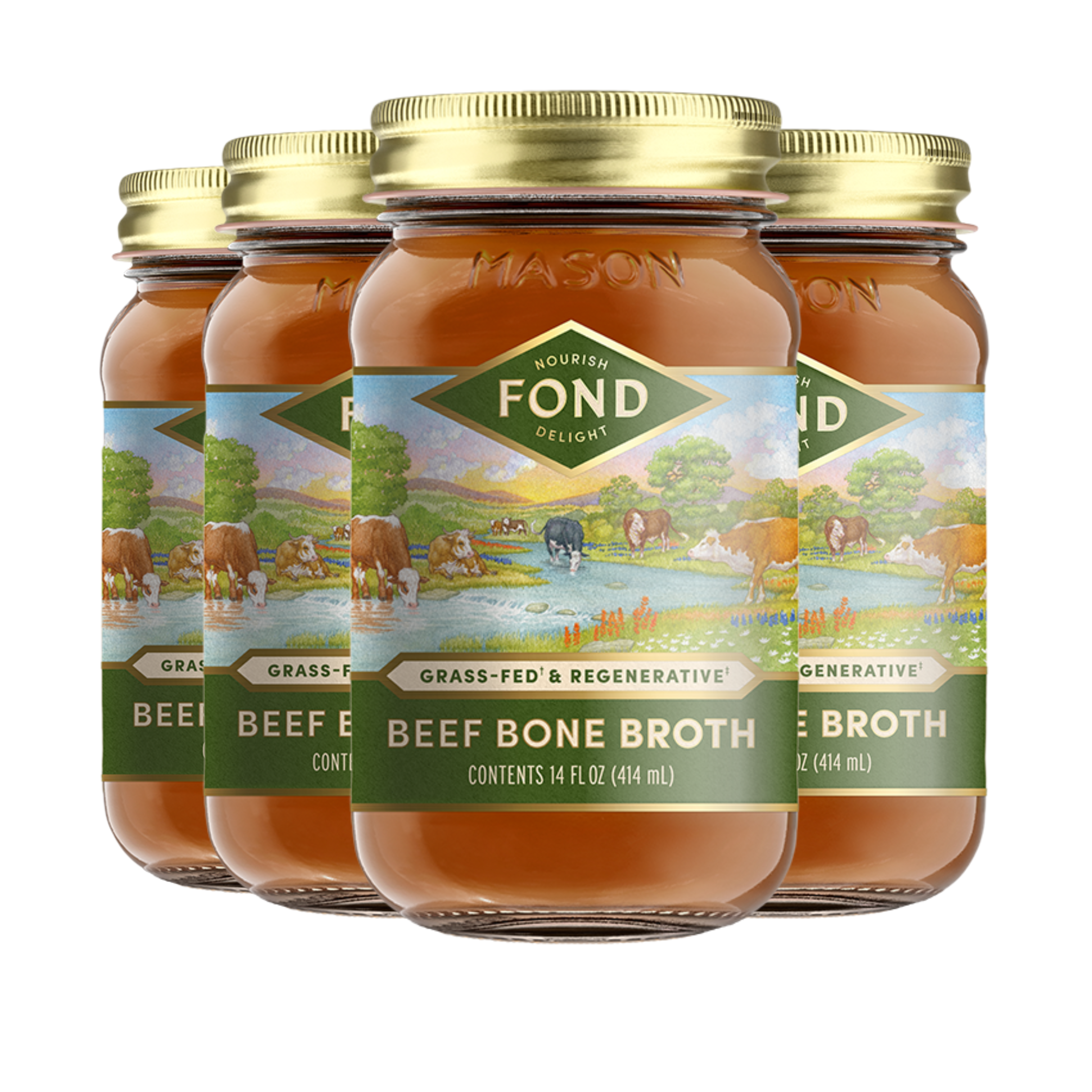 Regenerative Beef Bone Broth - Pure & Unflavored - 4 Jars