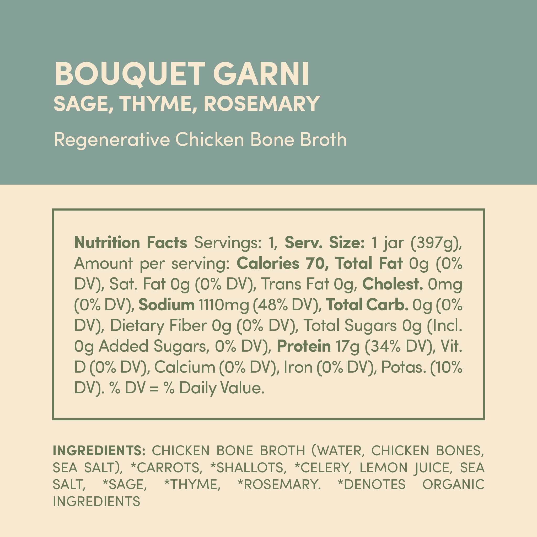 Regenerative Chicken Bone Broth - Bouquet Garni - 4 Jars