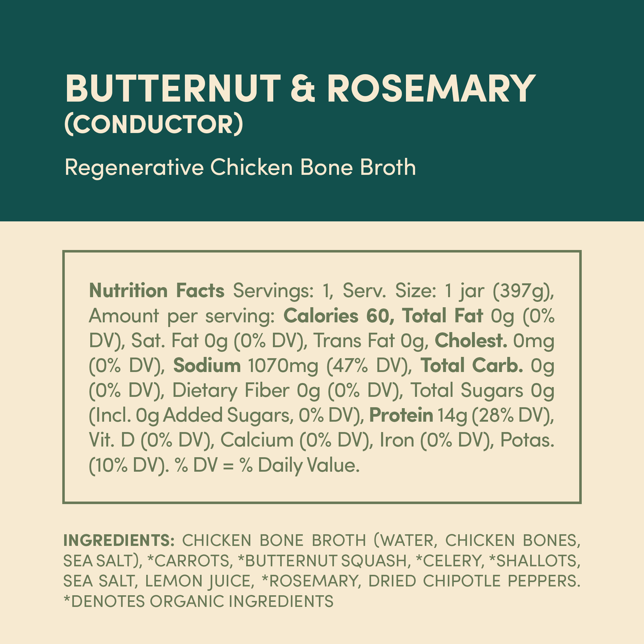 Regenerative Chicken Bone Broth - Butternut & Rosemary (Conductor) - 4 Jars