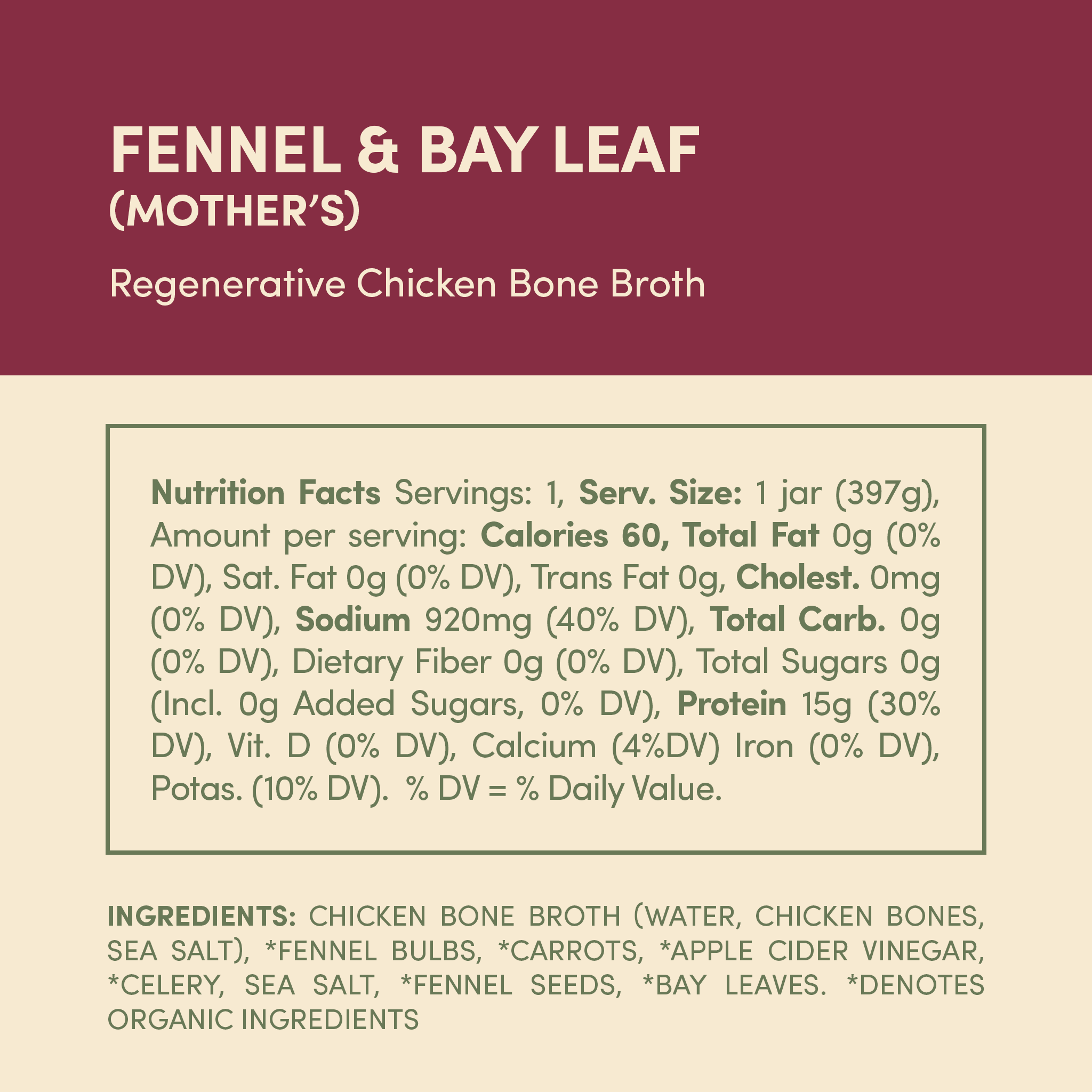 Regenerative Chicken Bone Broth - Fennel & Bay Leaf (Mother’s) - 4 Jars