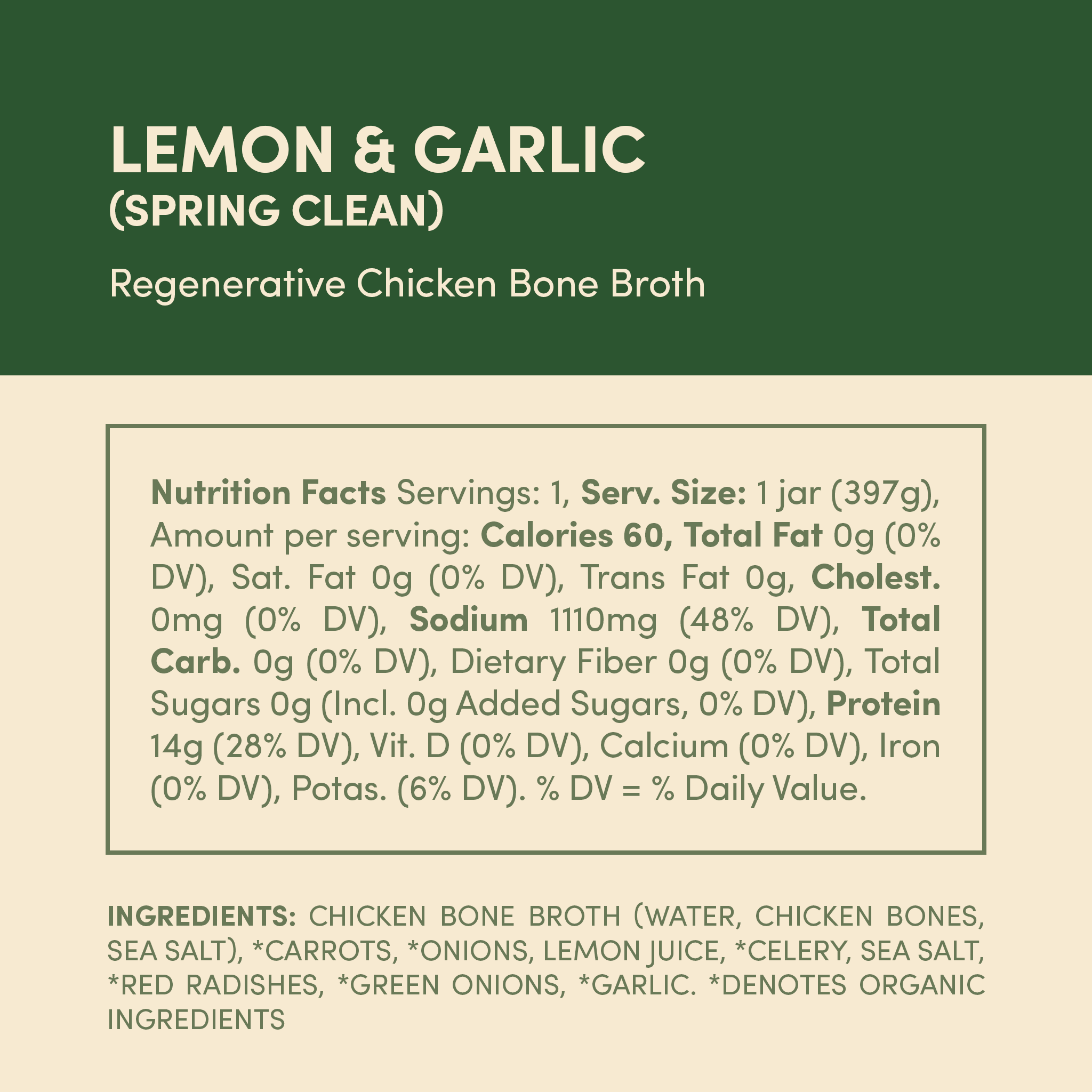 Regenerative Chicken Bone Broth - Lemon & Garlic (Spring Clean) - 4 Jars