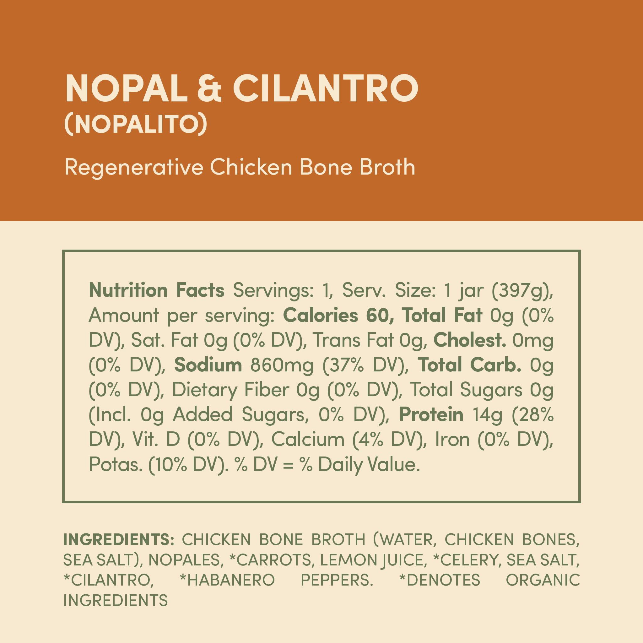 Regenerative Chicken Bone Broth - Nopal & Cilantro (Nopalito) - 4 Jars