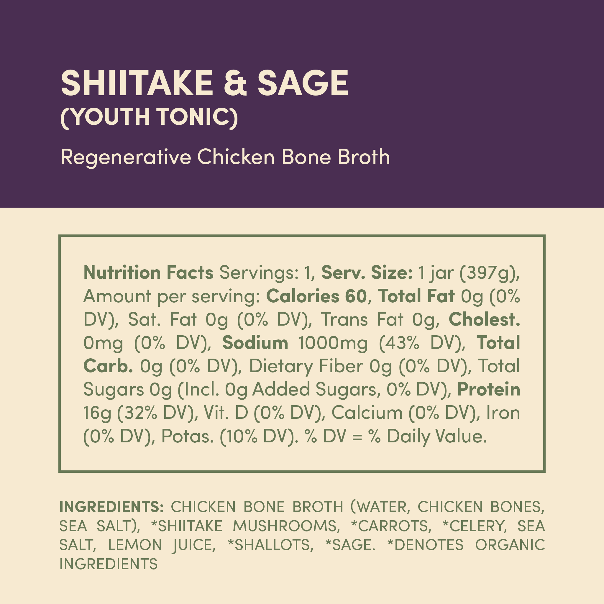 Regenerative Chicken Bone Broth - Shiitake & Sage (Youth Tonic) - 4 Jars