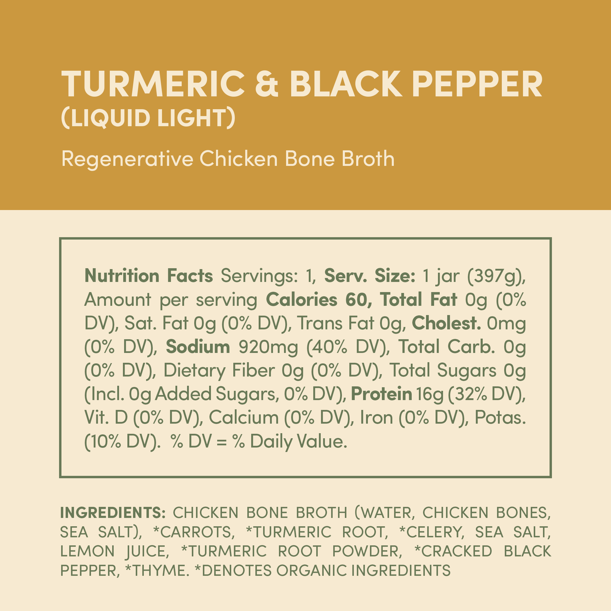 Regenerative Chicken Bone Broth - Turmeric & Black Pepper (Liquid Light) - 4 Jars