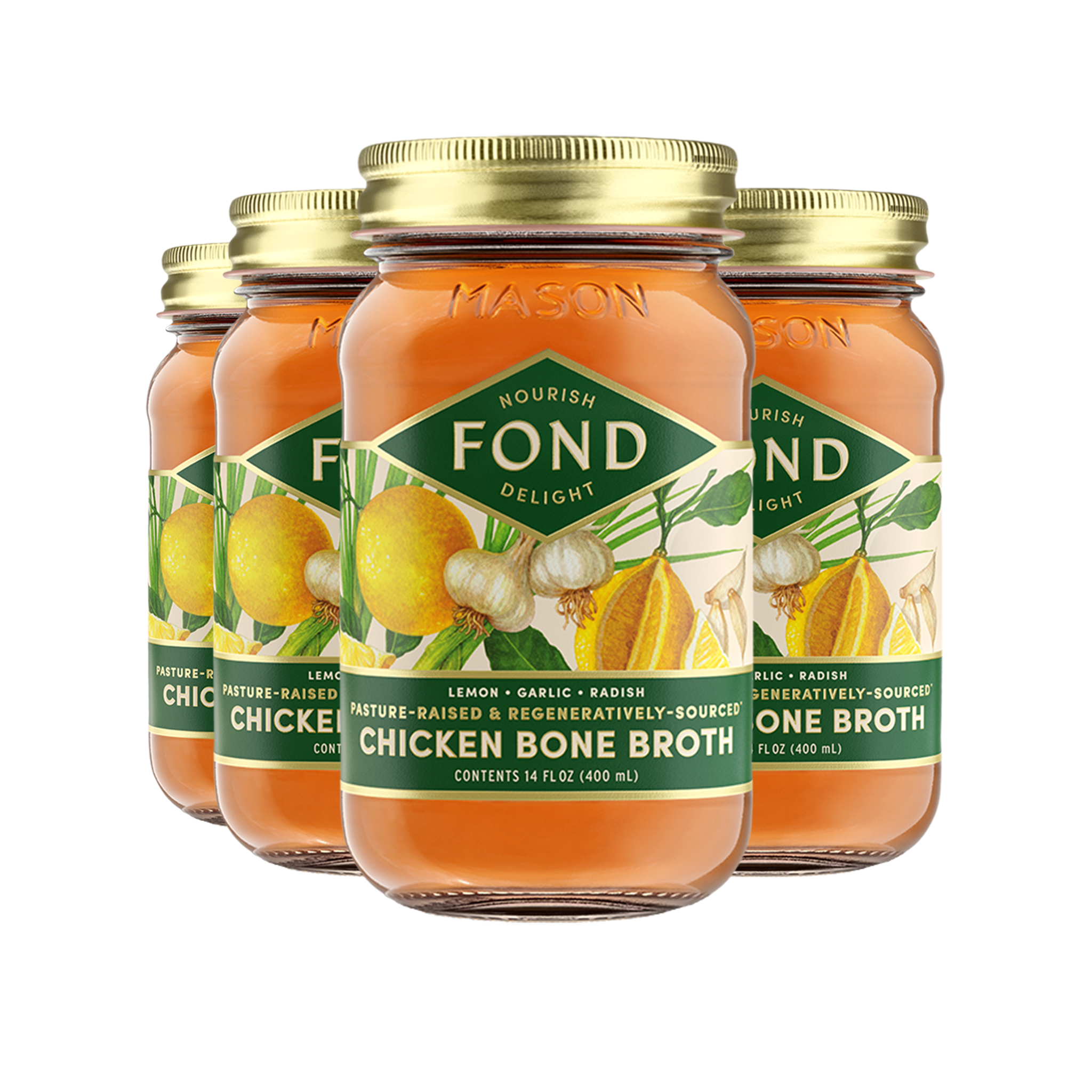 Regenerative Chicken Bone Broth - Lemon & Garlic (Spring Clean) - 4 Jars