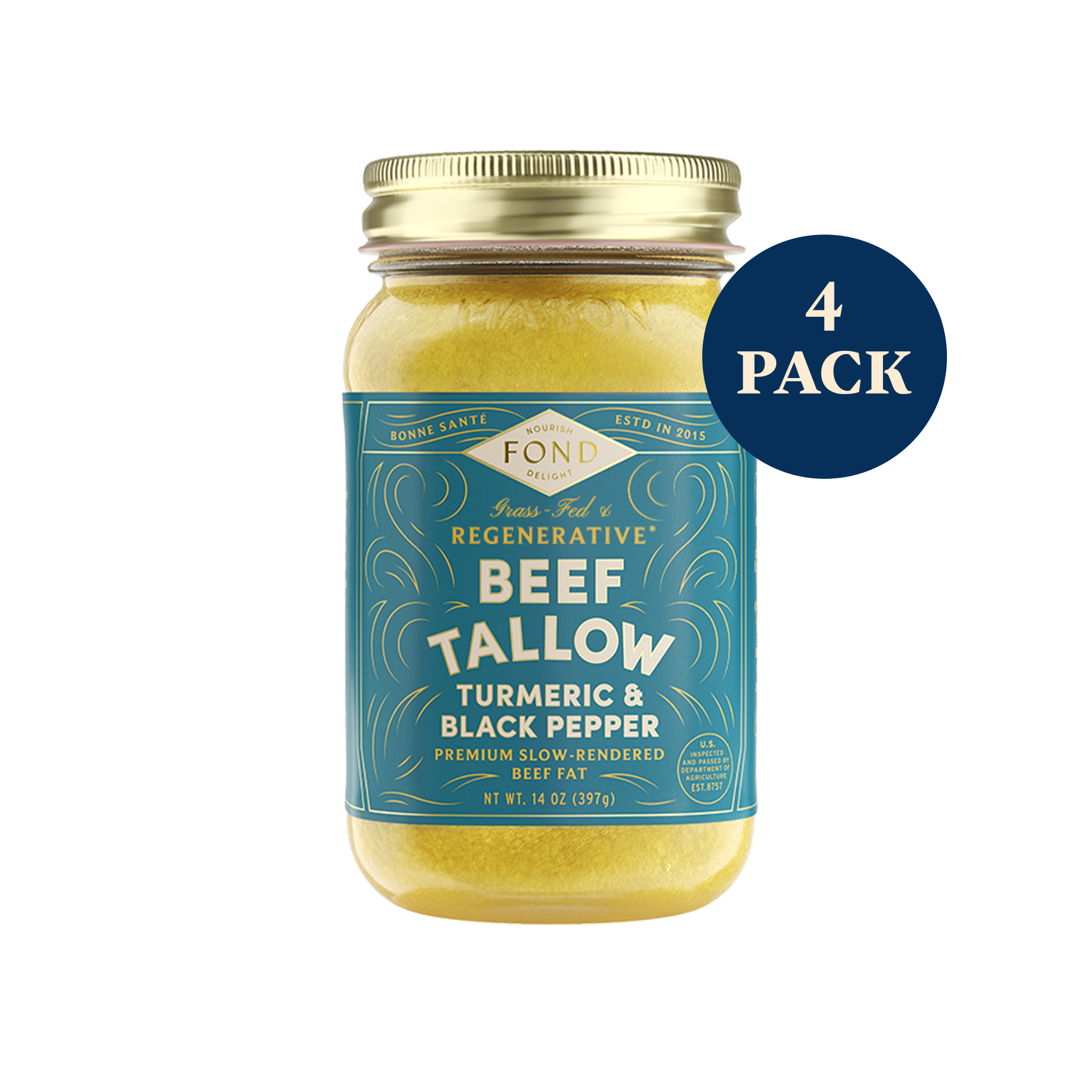 Regenerative Beef Tallow - Turmeric & Black Pepper - 4 Jars