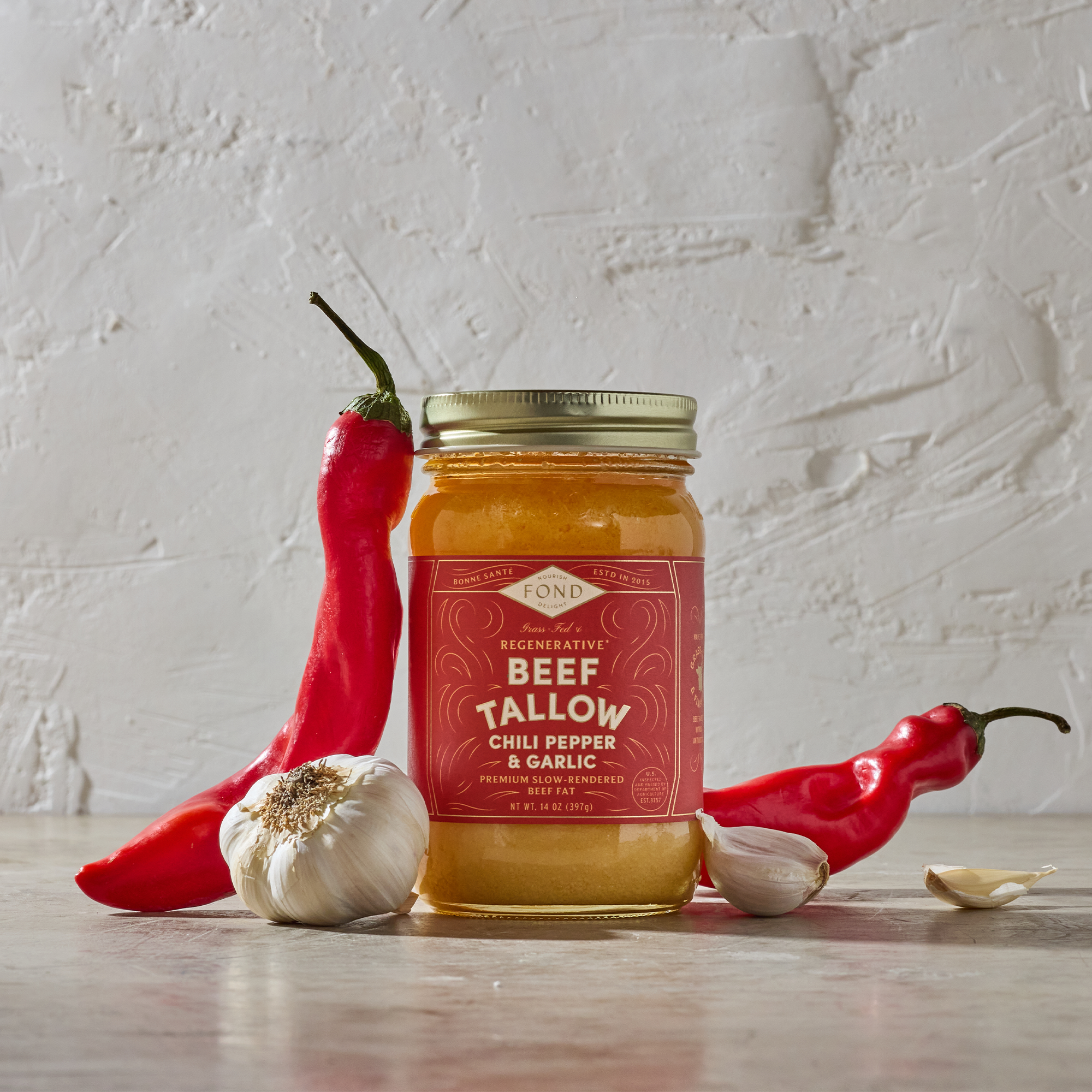 Regenerative Beef Tallow - Chili & Garlic - 1 Jar