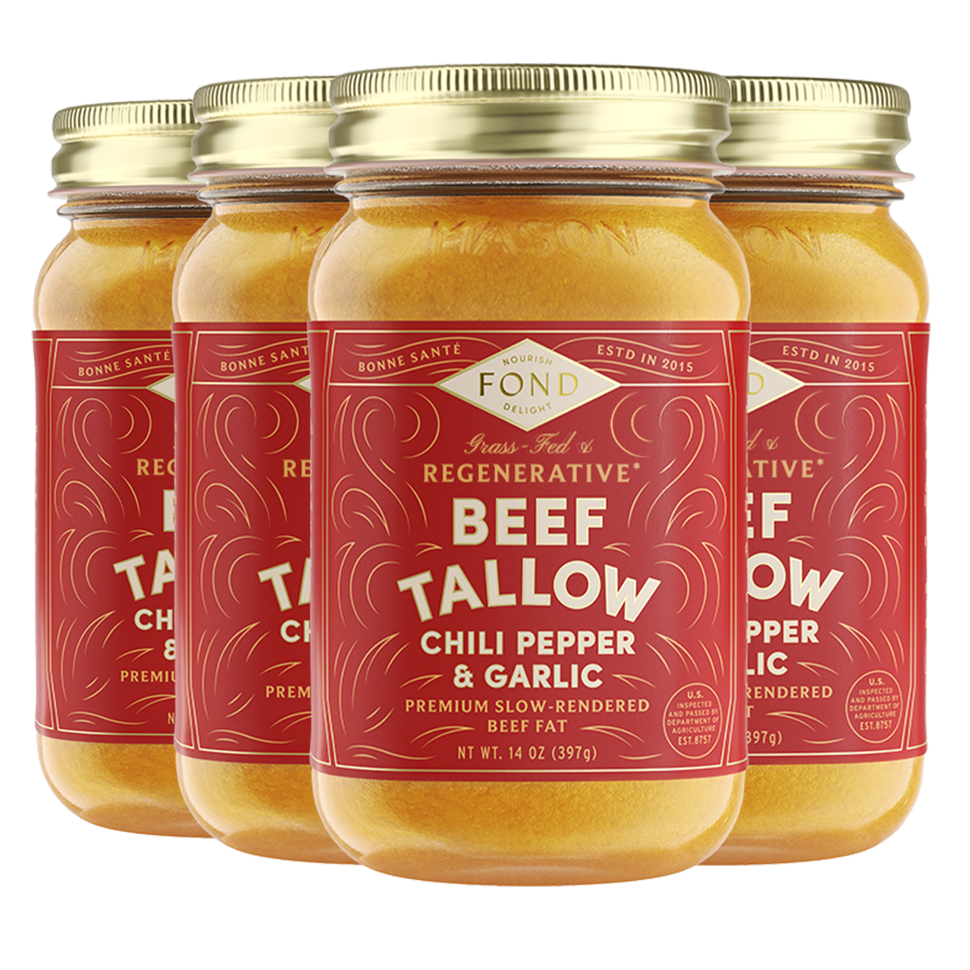 Regenerative Beef Tallow - Chili & Garlic - 4 Jars