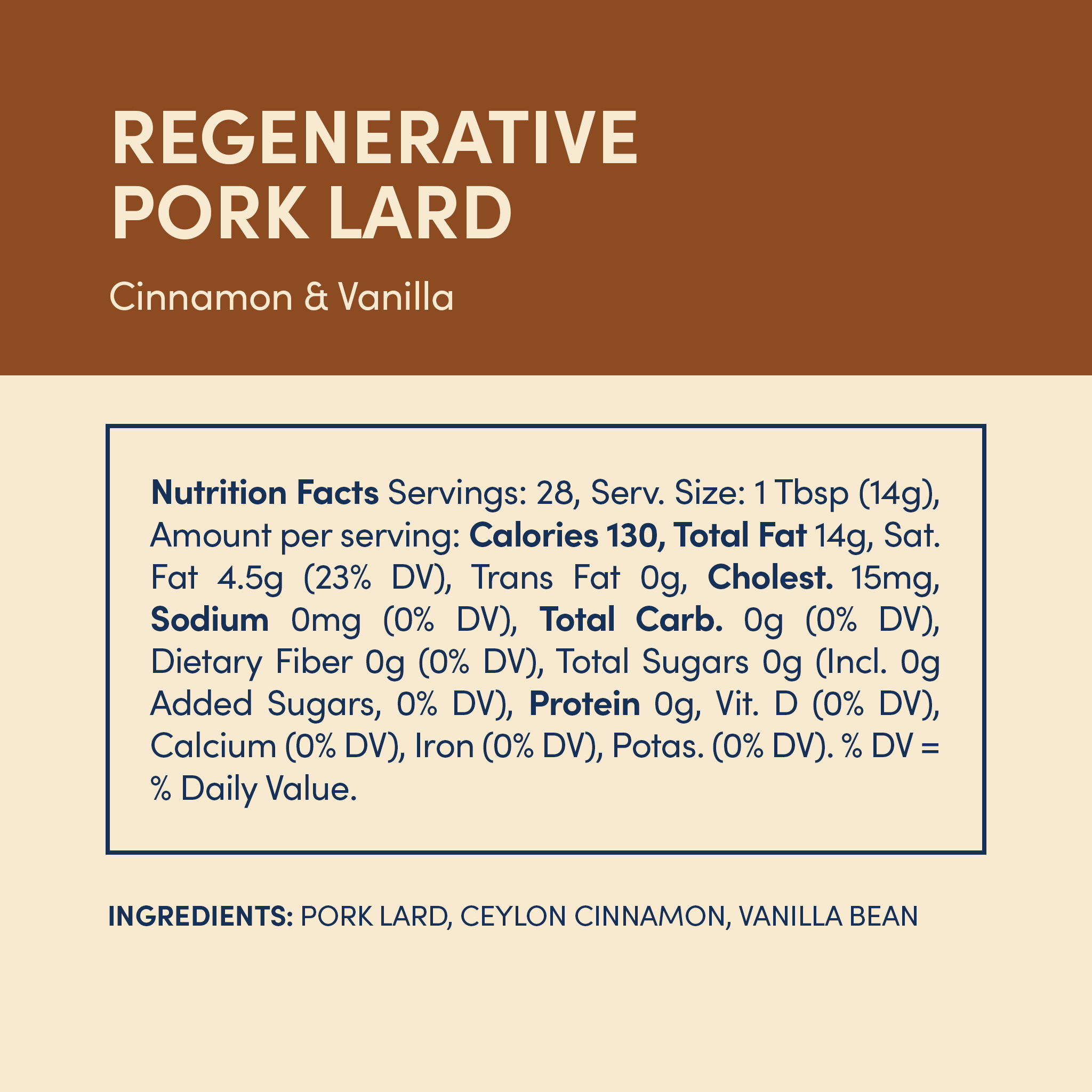 Regenerative Pork Lard - Cinnamon & Vanilla - 1 Jar