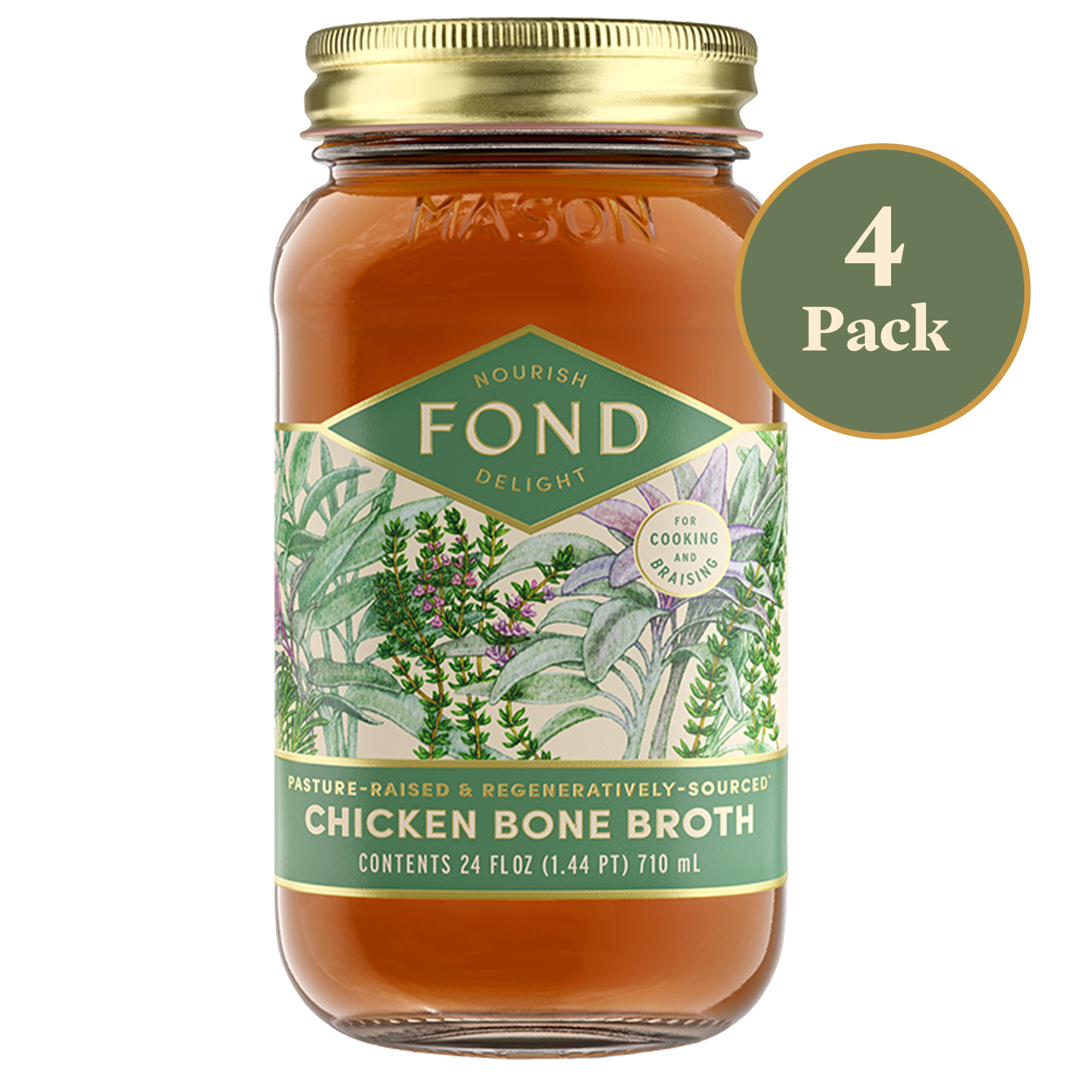 Regenerative Chicken Herb Bone Broth - 4 Jars - 24 oz