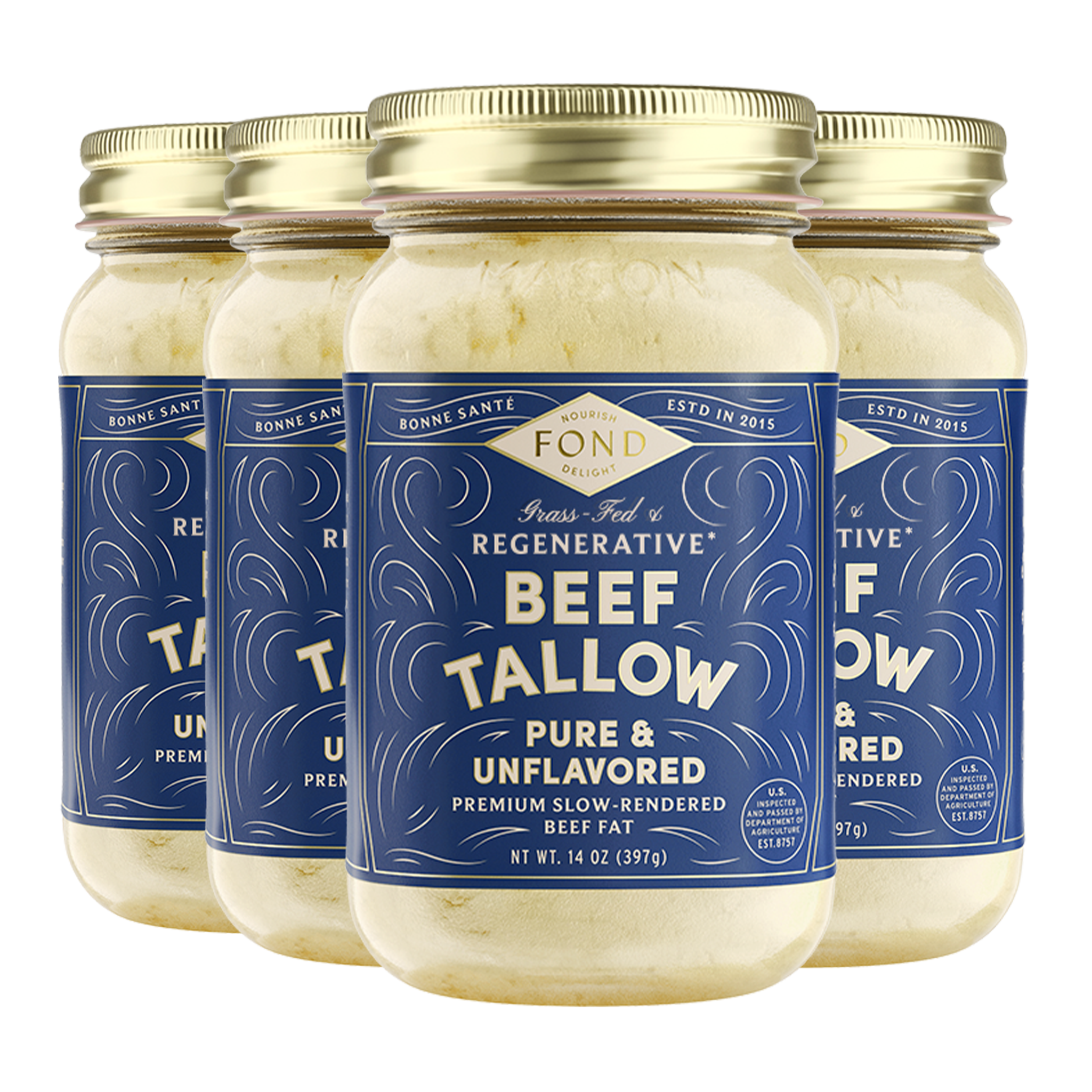 Regenerative Beef Tallow - Pure & Unflavored - 4 Jars