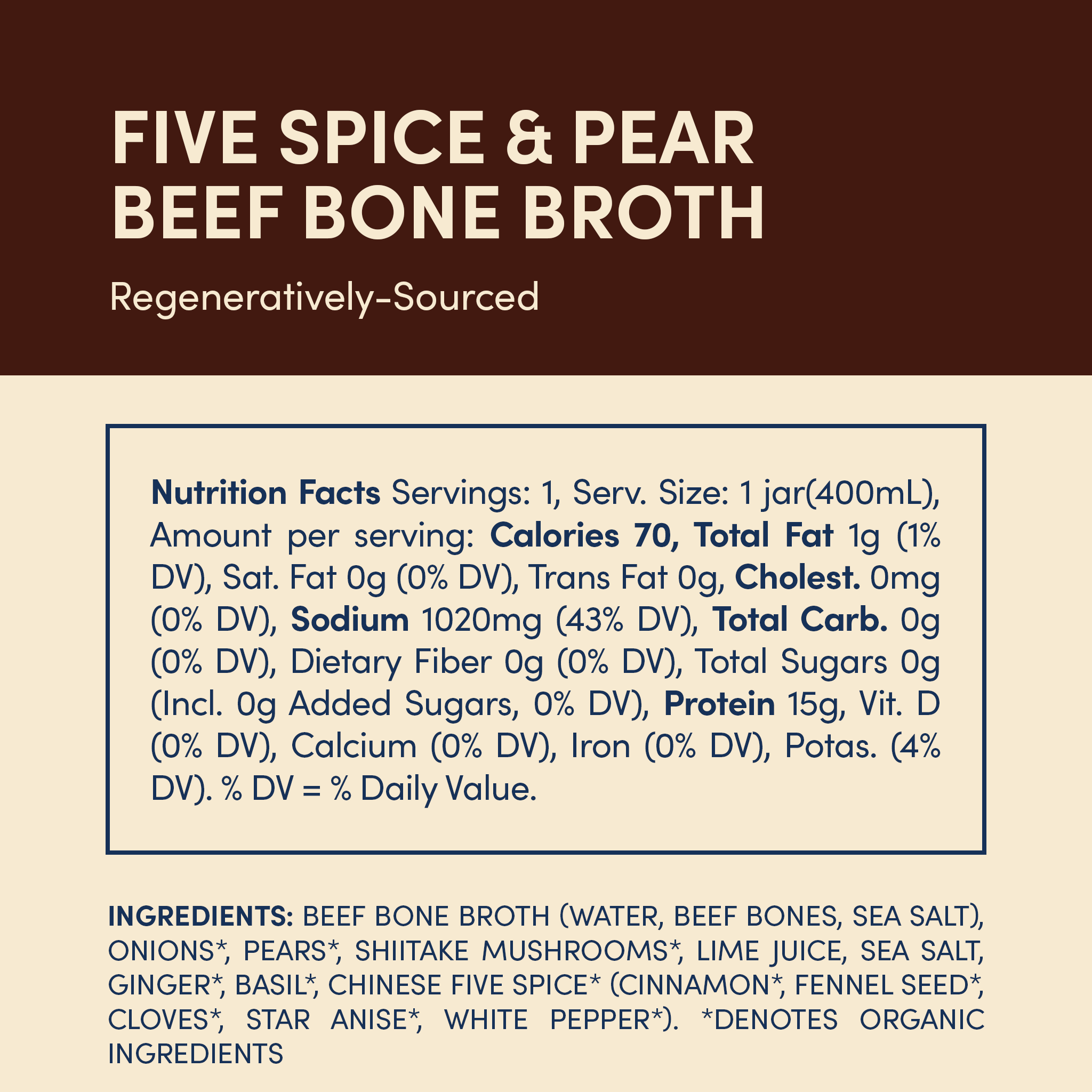 Regenerative Beef Bone Broth - Five Spice & Pear (Stressless) - 4 Jars