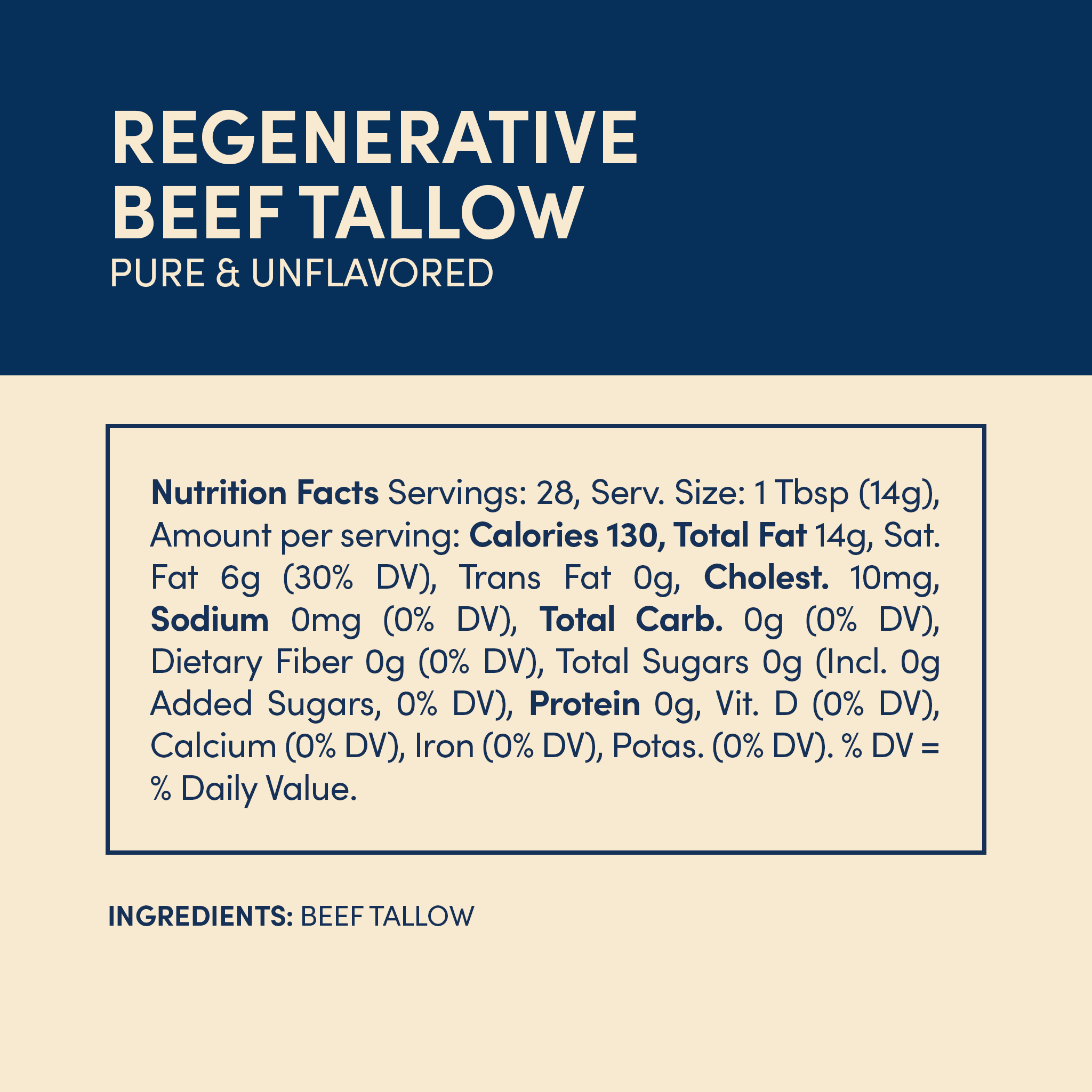 Regenerative Beef Tallow - Pure & Unflavored - 1 Jar