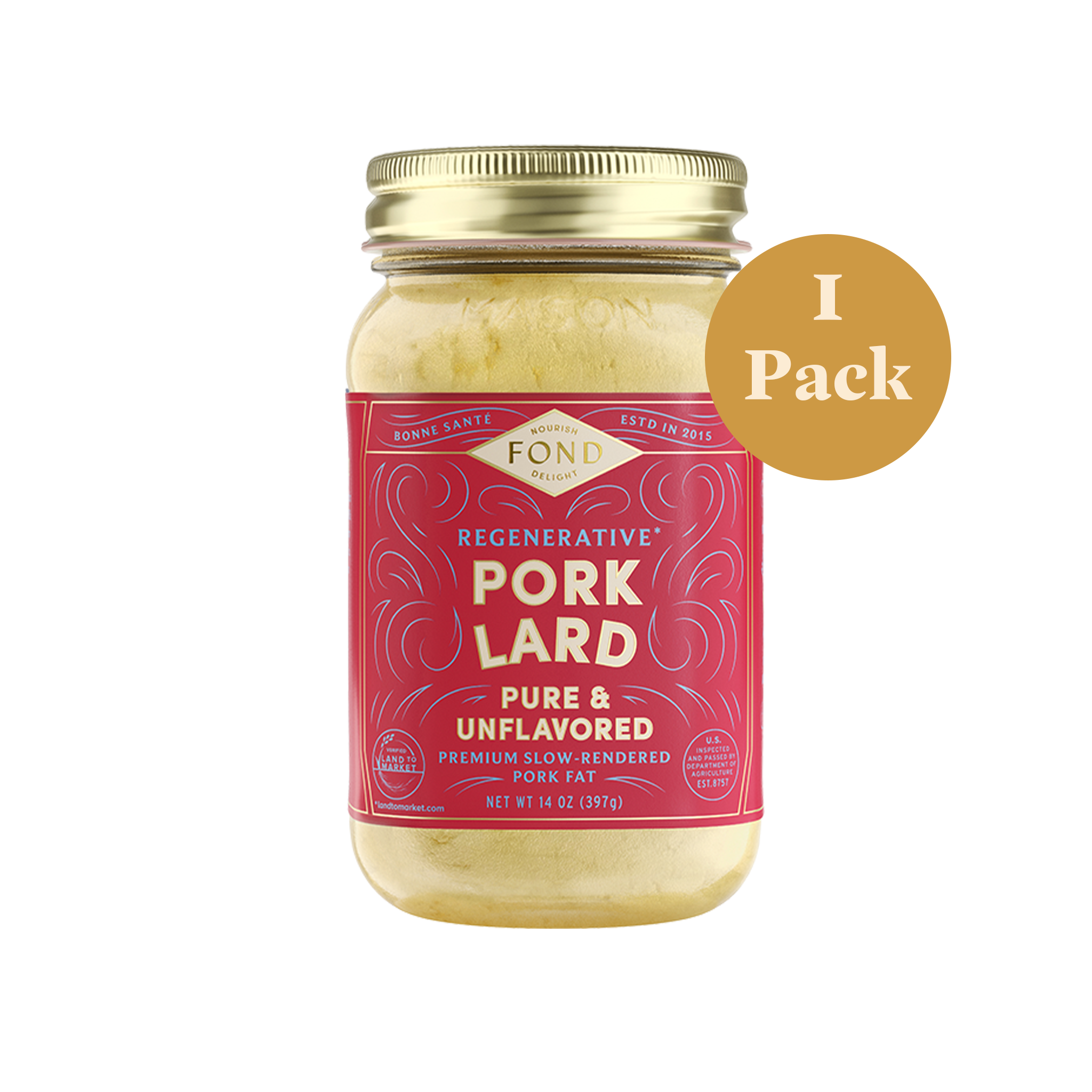 Regenerative Pork Lard - Pure & Unflavored - 1 Jar