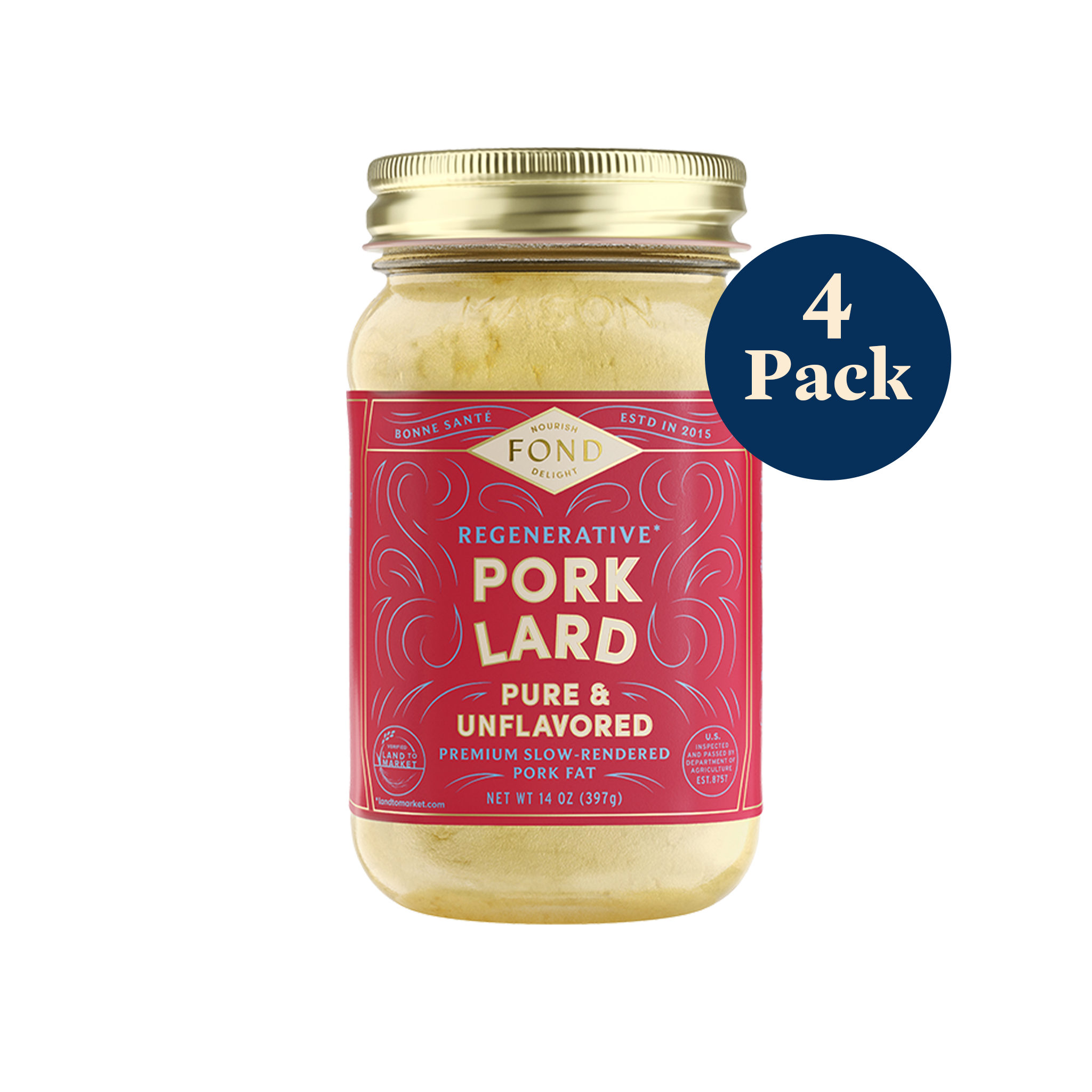 Regenerative Pork Lard - Pure & Unflavored - 4 Jars