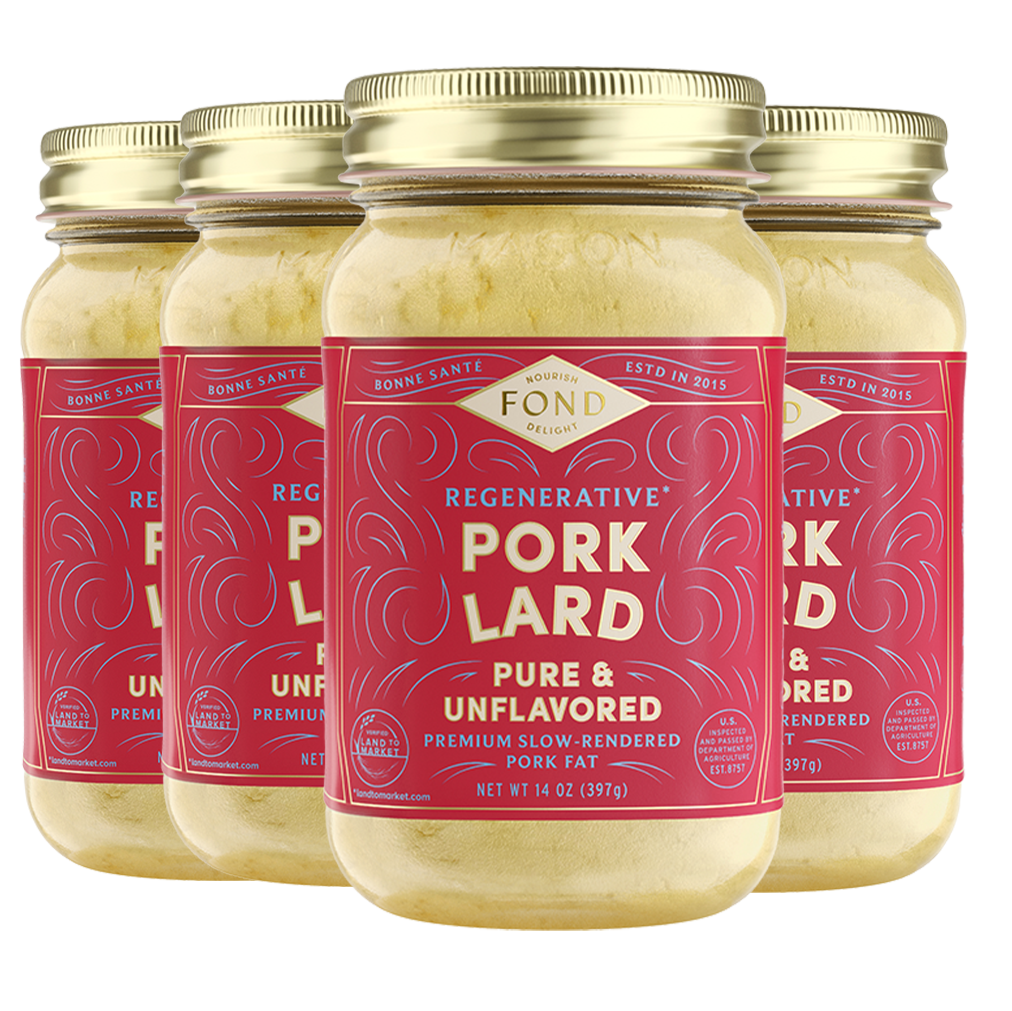 Regenerative Pork Lard - Pure & Unflavored - 4 Jars