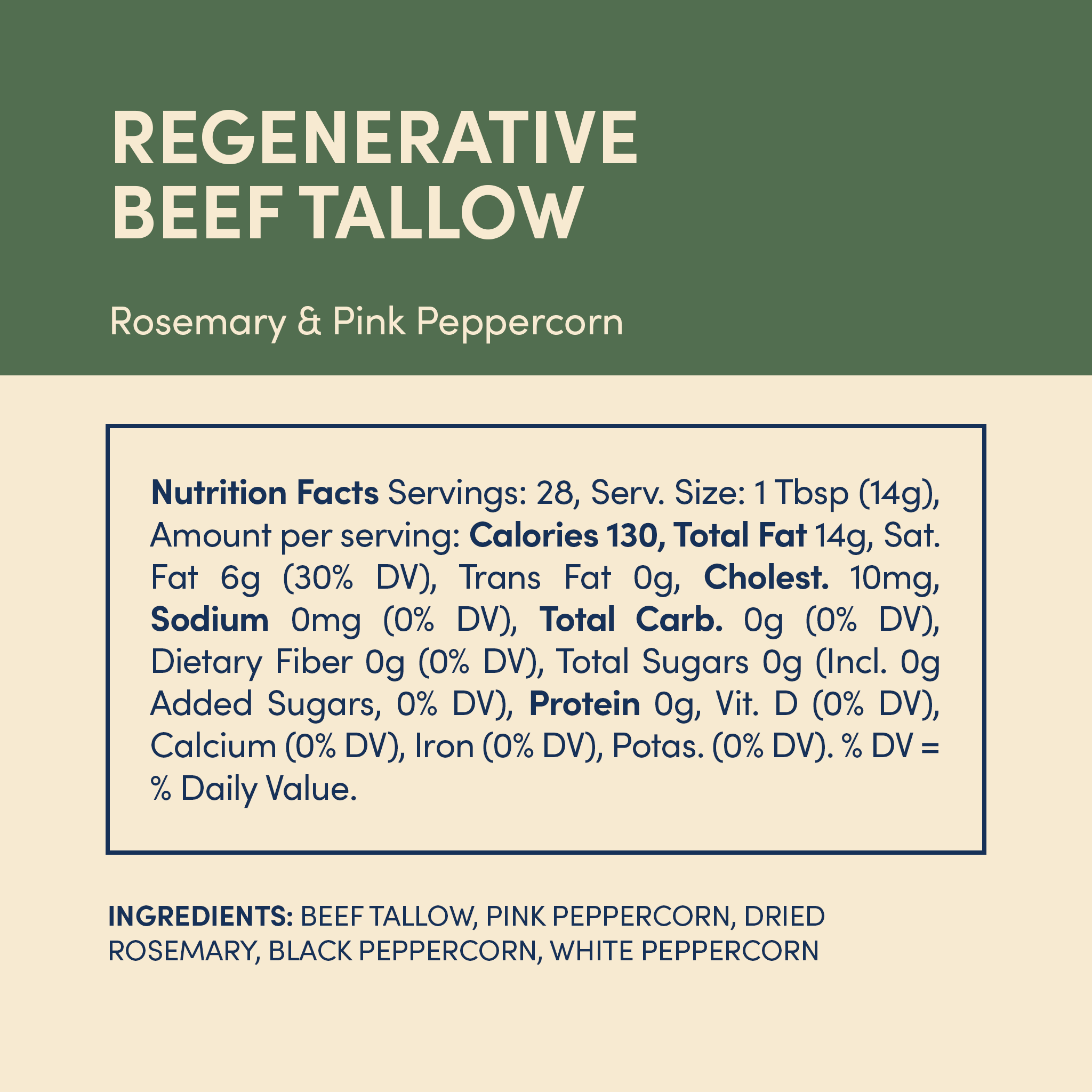 Regenerative Beef Tallow - Rosemary & Pink Peppercorn - 1 Jar